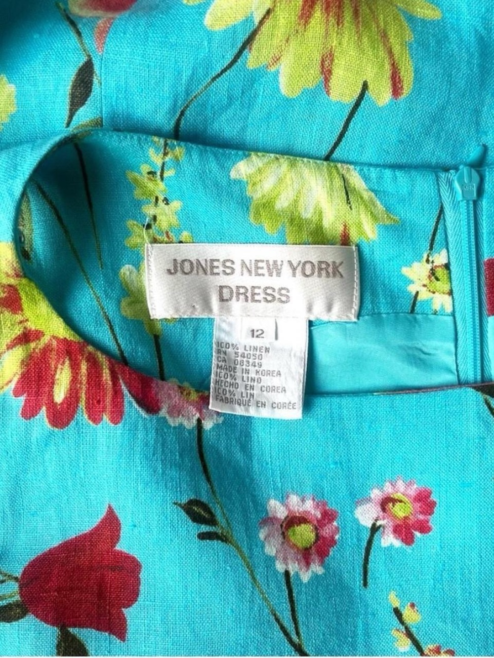 90’s vintage Jones New York bright blue floral print linen shift dress - Picture 8 of 8